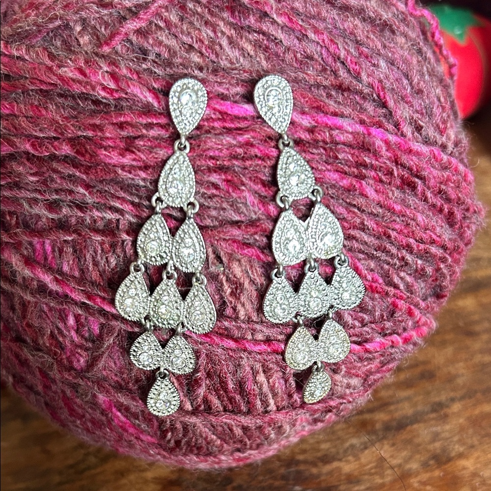 Silver Rhinestone Dangle Earrings - Picture 3 of 3